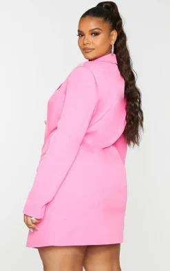 Plus Hot Pink Double Breasted Structured Blazer Dress