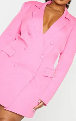 Plus Hot Pink Double Breasted Structured Blazer Dress