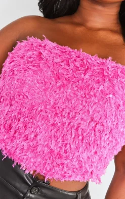 Plus Hot Pink Faux Feather Bandeau Crop Top