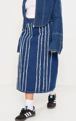 Plus Indigo Blue Wash Frayed Seam Detail Denim Midaxi Skirt