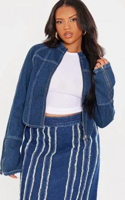 Plus Indigo Blue Wash Frayed Seam Detail Denim Midaxi Skirt