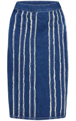 Plus Indigo Blue Wash Frayed Seam Detail Denim Midaxi Skirt