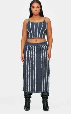 Plus Indigo Blue Wash Frayed Seam Detail Denim Corset