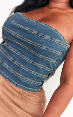 Plus Indigo Vintage Wash Seam Detail Stretch Denim Corset