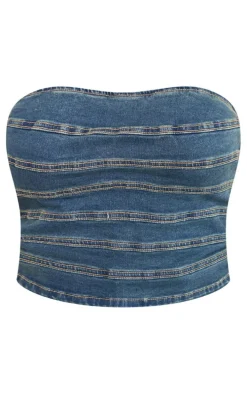 Plus Indigo Vintage Wash Seam Detail Stretch Denim Corset