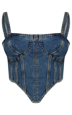 Plus Indigo Vintage Wash Denim Corset