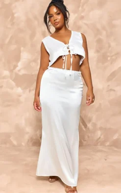 Plus Ivory Satin Midaxi Skirt