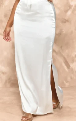 Plus Ivory Satin Midaxi Skirt