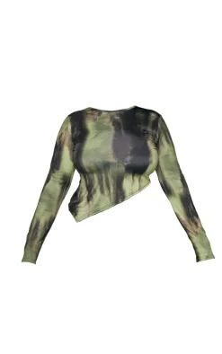 Plus Khaki Abstract Asymmetric Hem Slinky Top