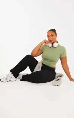 Plus Khaki Acid Wash Seamless Short Sleeve Top