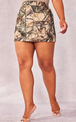 Plus Khaki Camo Cargo Mini Skirt