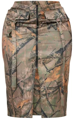 Plus Khaki Camo Printed Cargo Midi Skirt