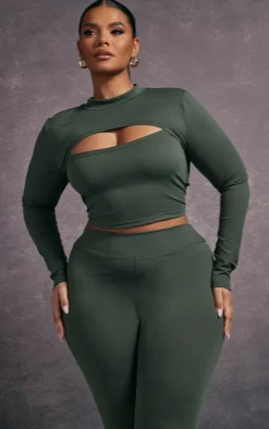 Plus Khaki Cut Out Detail Active Top