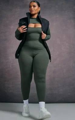 Plus Khaki Cut Out Detail Active Top