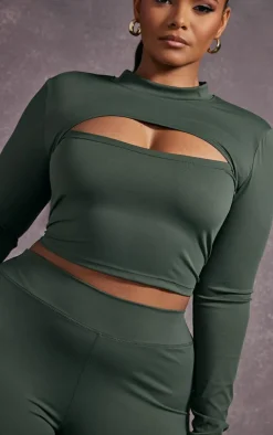 Plus Khaki Cut Out Detail Active Top