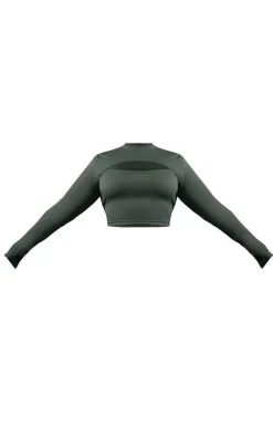 Plus Khaki Cut Out Detail Active Top