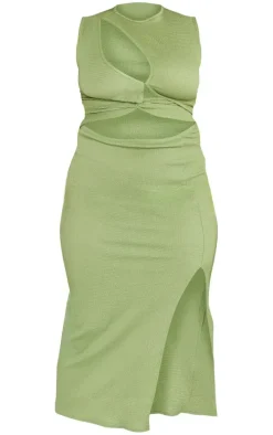 Plus Khaki Cut Out Front Bodycon Midi Dress