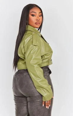 Plus Khaki Faux Leather Biker Jacker