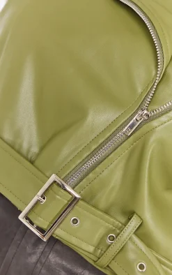Plus Khaki Faux Leather Biker Jacker