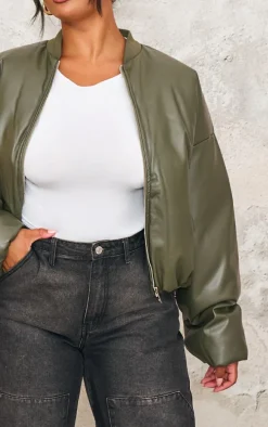 Plus Khaki Faux Leather Oversized Bomber Jacket