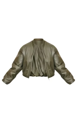 Plus Khaki Faux Leather Oversized Bomber Jacket