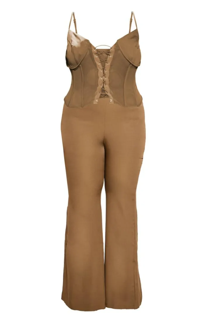 Plus Khaki Lace Corset Detail Jumpsuit
