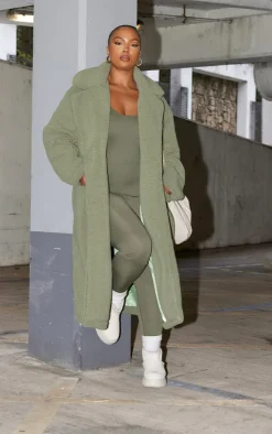 Plus Khaki Longline Borg Coat