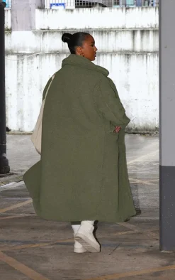 Plus Khaki Longline Borg Coat