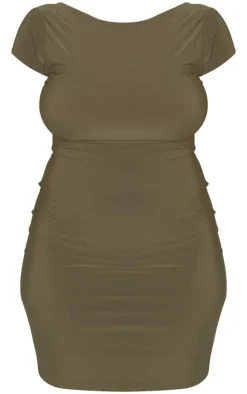 Plus Khaki Soft Touch Scoop Back Short Sleeve Mini Dress
