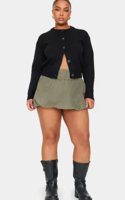 Plus Khaki Twill Low Rise Puffball Mini Skirt