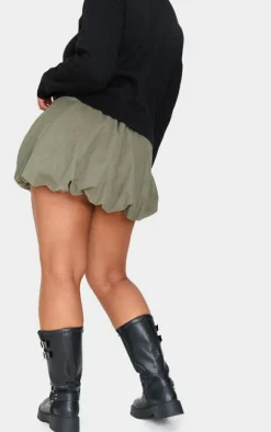 Plus Khaki Twill Low Rise Puffball Mini Skirt