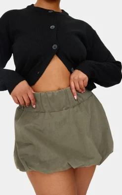 Plus Khaki Twill Low Rise Puffball Mini Skirt