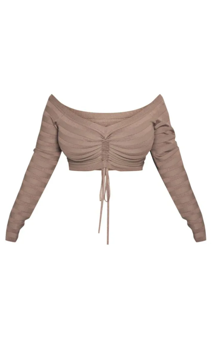 Plus Khaki Wide Rib Knit Ruched Front Top