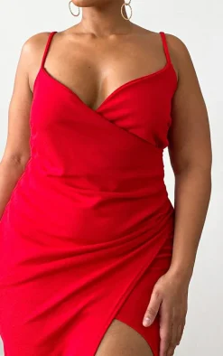 Plus Lauriell Red Wrap Front Crepe Midi Dress