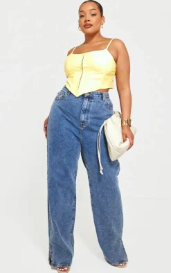 Plus Lemon Hook And Eye Seam Detail Corset Top