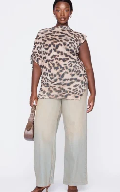Plus Leopard Leopard Print Crinkle Mesh Top