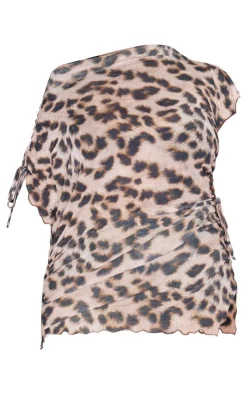 Plus Leopard Leopard Print Crinkle Mesh Top
