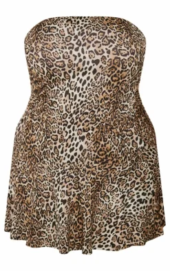Plus Leopard Print Bandeau Puffball Mini Dress