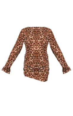 Plus Leopard Print Chiffon Cowl Back Shift Dress