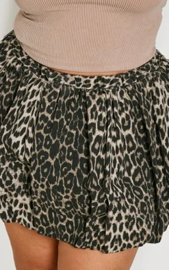 Plus Leopard Print Puffball Denim Mini Skirt