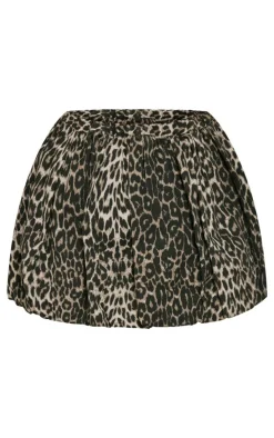 Plus Leopard Print Puffball Denim Mini Skirt