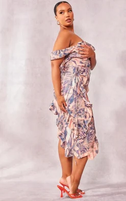 Plus Leopard Printed Ruffle Asymmetric Hem Midi Dress