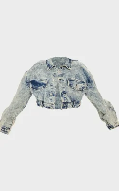 Plus Light Blue Acid Wash Pocket Detail Crop Denim Jacket