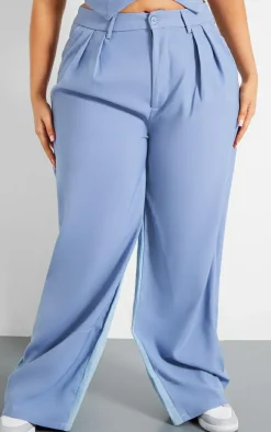 Plus Light Blue Denim Contrast Tailored Wide Leg Pants
