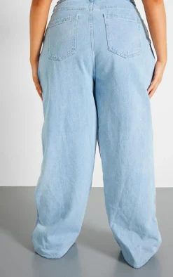 Plus Light Blue Denim Contrast Tailored Wide Leg Pants