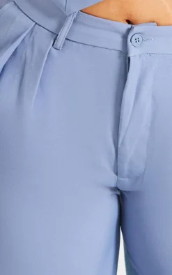 Plus Light Blue Denim Contrast Tailored Wide Leg Pants