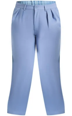 Plus Light Blue Denim Contrast Tailored Wide Leg Pants