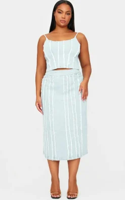 Plus Light Blue Frayed Seams Detail Denim Midaxi Skirt