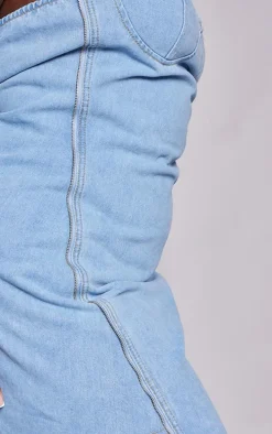 Plus Light Blue Wash Asymmetric Zip Detail Denim Mini Dress