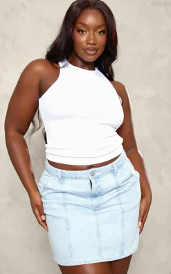 Plus Light Blue Wash Carpenter Pocket Detail Denim Mini Skirt